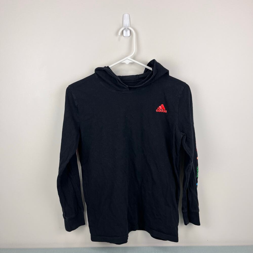 Adidas Long Sleeve Black Hoodie Logo Tee Shirt M 10/12
